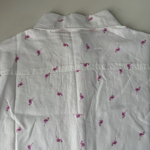 Magaschoni Man Short Sleeve Shirt Flamingos All Over Print Linen Blend Large NWT - Picture 12 of 13